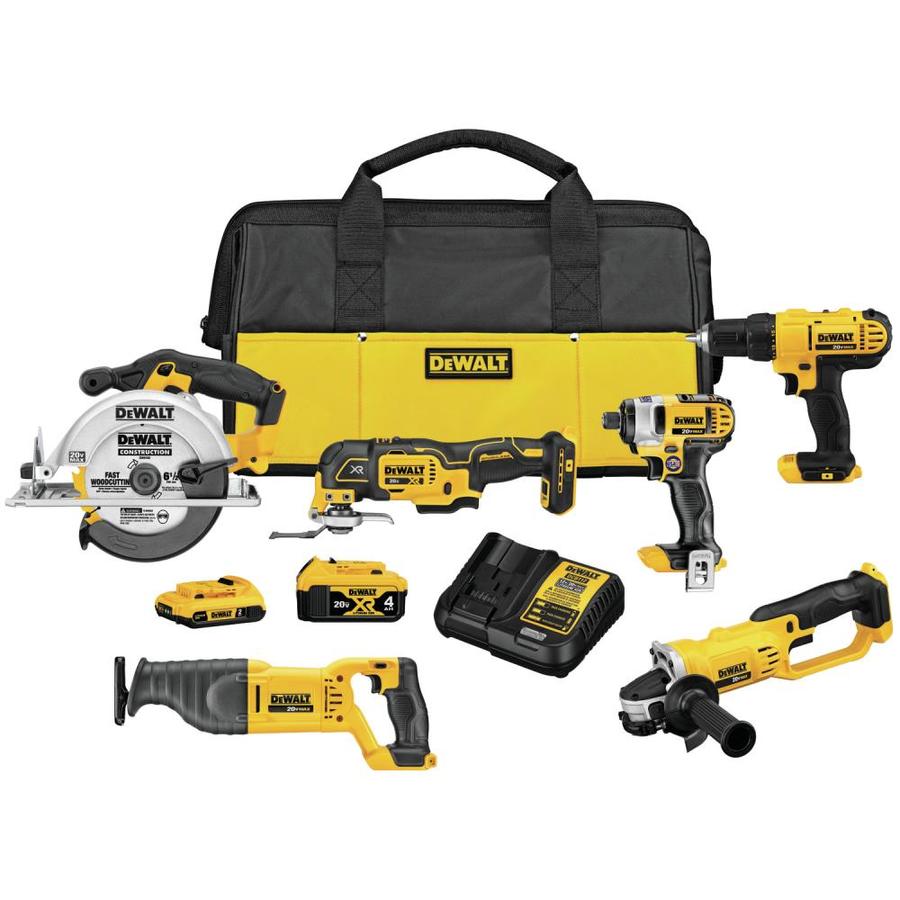 DEWALT 6-Tool 20V MAX LI-ION Cordless Power Tool Combo Kit with Soft Case (Charger Included and (1) 2.0Ah Battery and (1) 4Ah Battery Included)