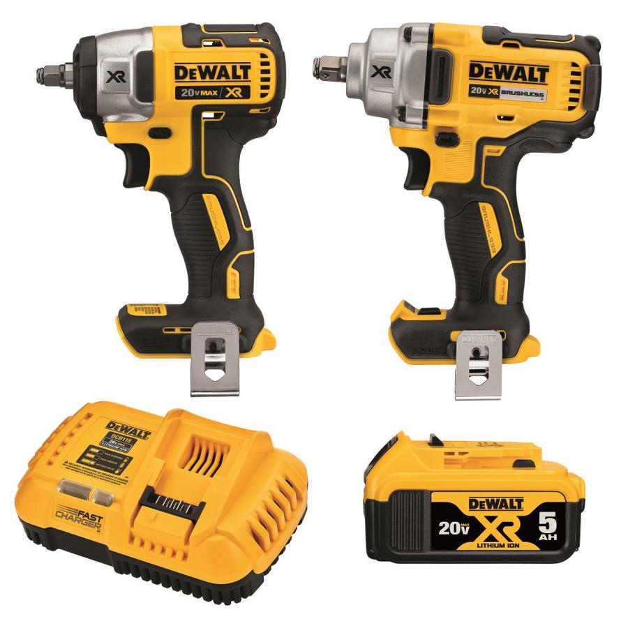 DEWALT XR 2-Tool 20V MAX LI-ION Cordless Brushless 1/2-in Impact Wrench + 3/8-in Impact Wrench Automotive Combo Kit Fast Charger Included and 5Ah