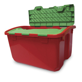 Real Organized 12-Gallon Red and Green Plastic Lidded Crate 274766