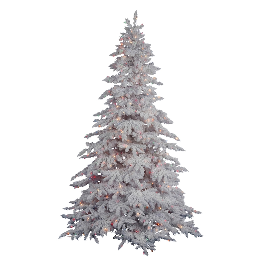 Vickerman 4.5 ft Pre Lit Spruce Flocked White Artificial Christmas Tree with Warm White LED Lights